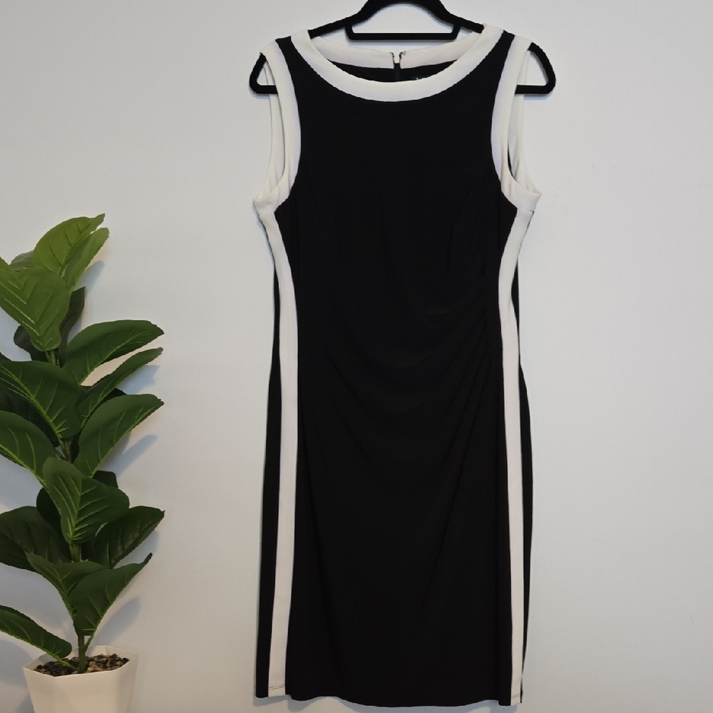 Ralph Lauren Black and White Sleeveless Midi Sheath Dress